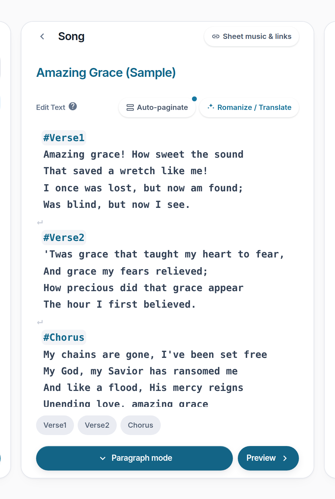 Screenshot of the Lyslide screen for “Automatic sectioning and pagination”