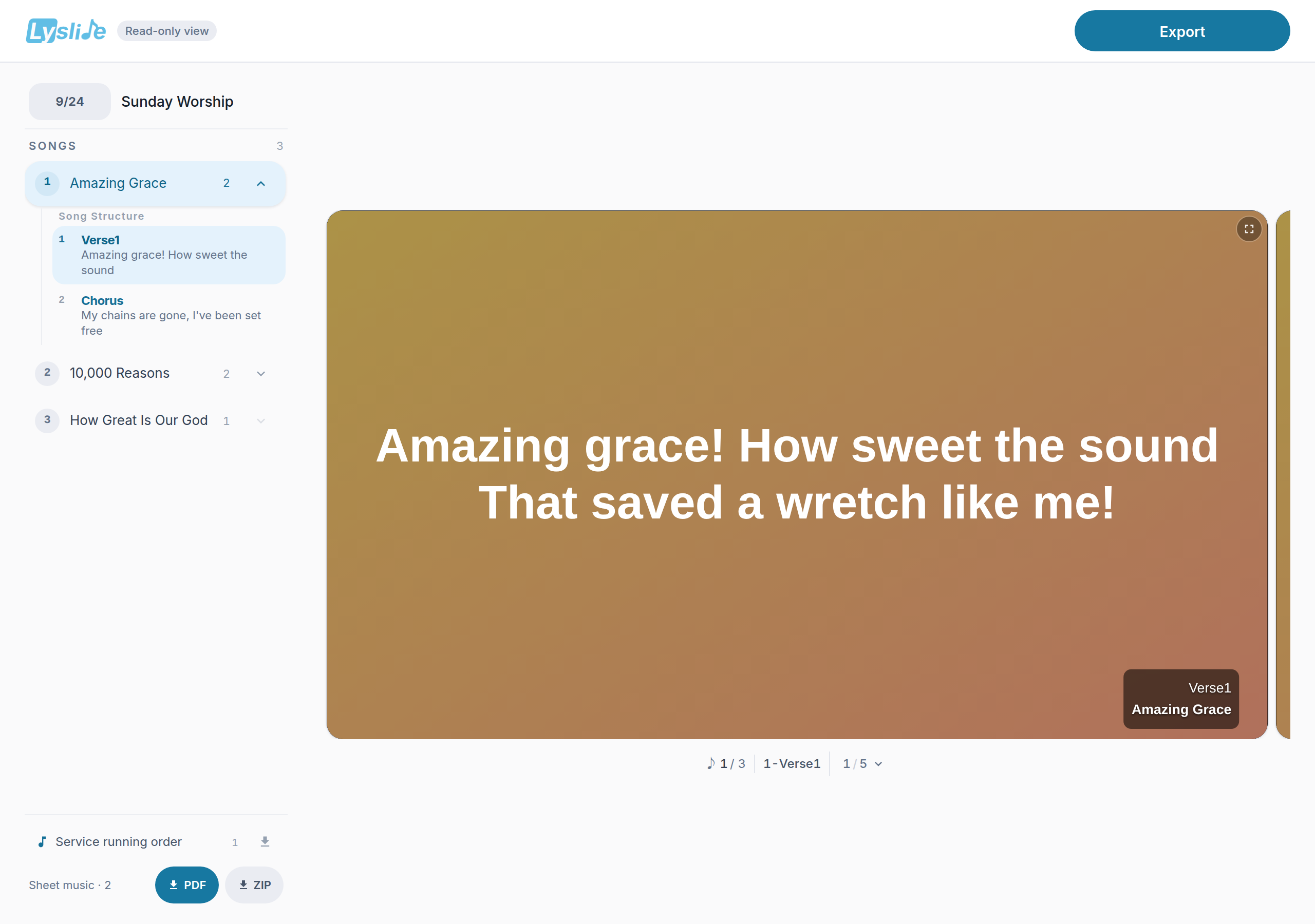 Screenshot of the Lyslide screen for “How musicians get the music”
