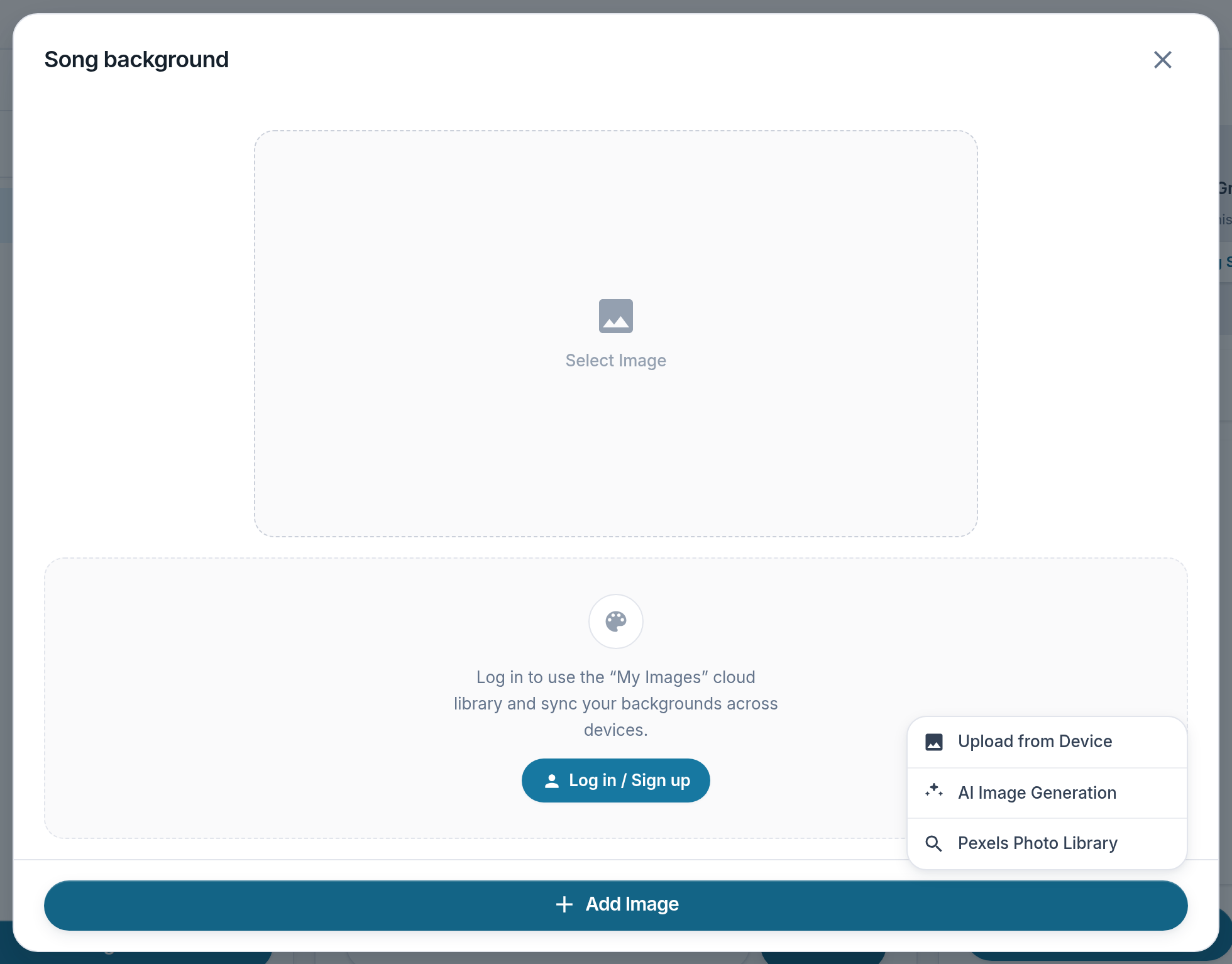 Screenshot of the Lyslide screen for “Choose a background”