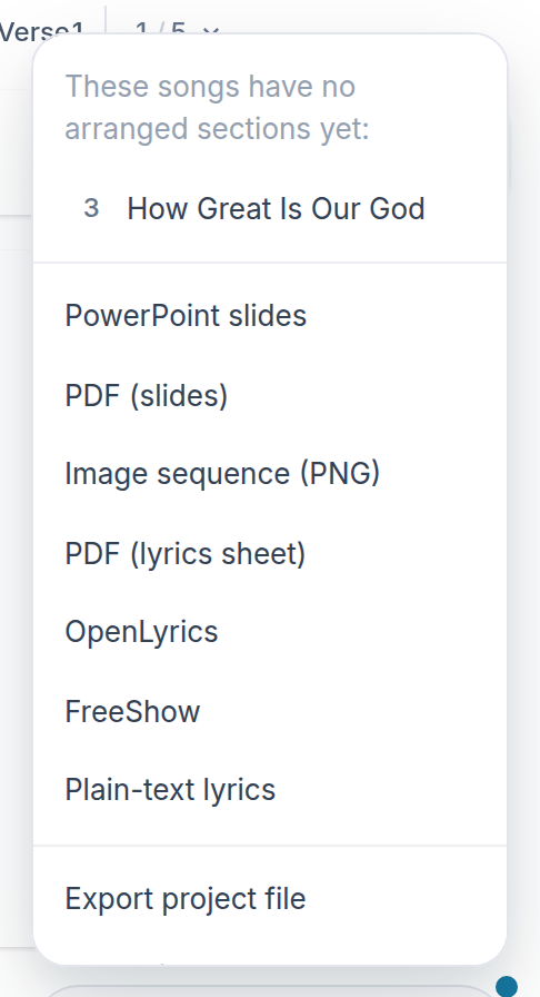Screenshot of the Lyslide screen for “Export: choosing a format”