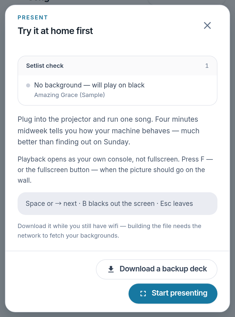 Screenshot of the Lyslide screen for “Checks before you go on”