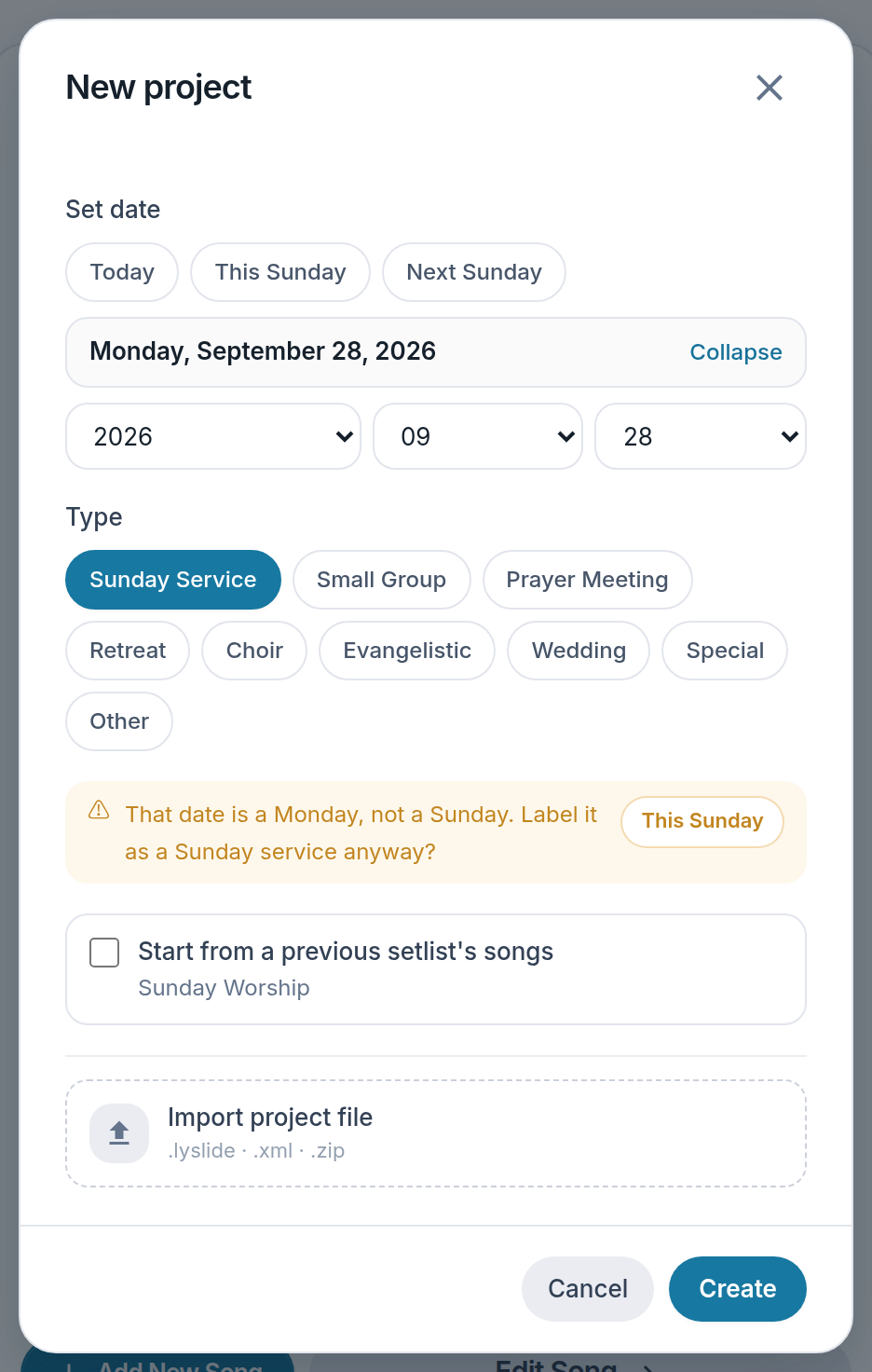 Screenshot of the Lyslide screen for “A project is one service”