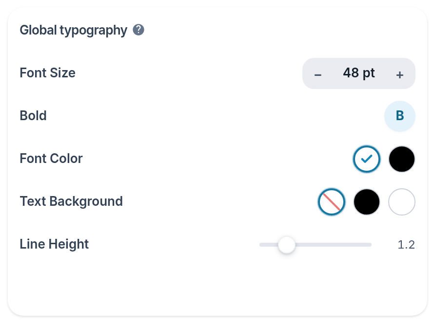 Screenshot of the Lyslide screen for “Type: size, weight, colour, spacing”